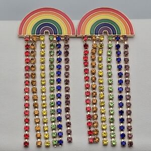 ✨2/$10✨ Rainbow Rhinestone Tassel Earrings Love Is Love No Boundaries 2.25”